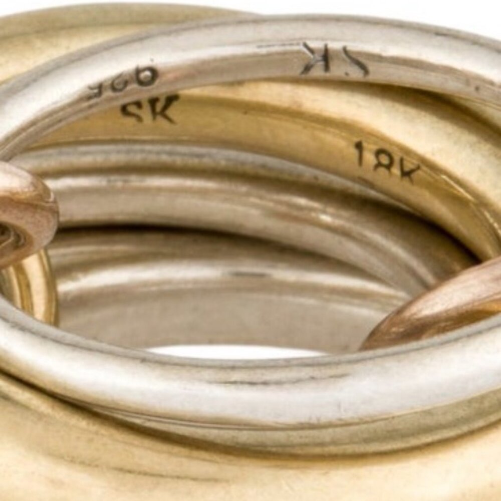 SPINELLI KILCOLLIN 18K 750 YELLOW GOLD & STERLING CICI NOIR 4 BAND STACKED RING - Picture 5 of 11